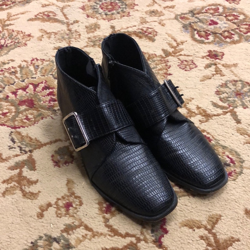 H&M boot  black. Faux leather.  Silver buckle.  Size 38. EUC